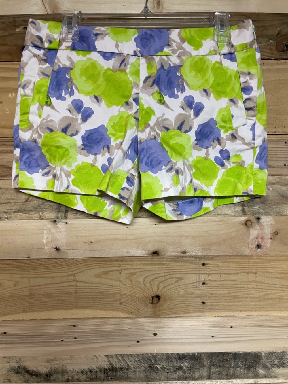 J. Crew size 6 Floral Cotton-Blend Shorts in Lime Green & Periwinkle